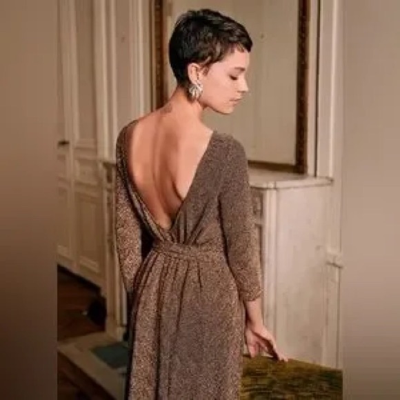 NWT Sezane Lauren dress black & metallic gold XS - Picture 1 of 12